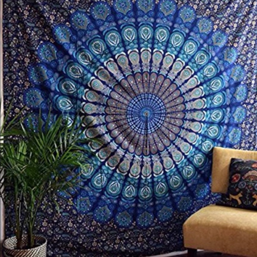 Mandala Teal Boho Art Tapestry Wall Decor Blue